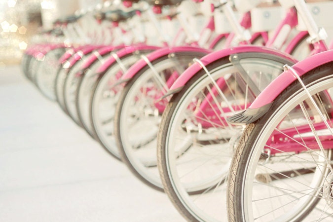 Bicycle Photography, Pink Wall Art, Little Girl's Room Decor, Retro Pink Bicycles, Bubblegum Pink Bikes, White, Grey, Black, 8x10 Print