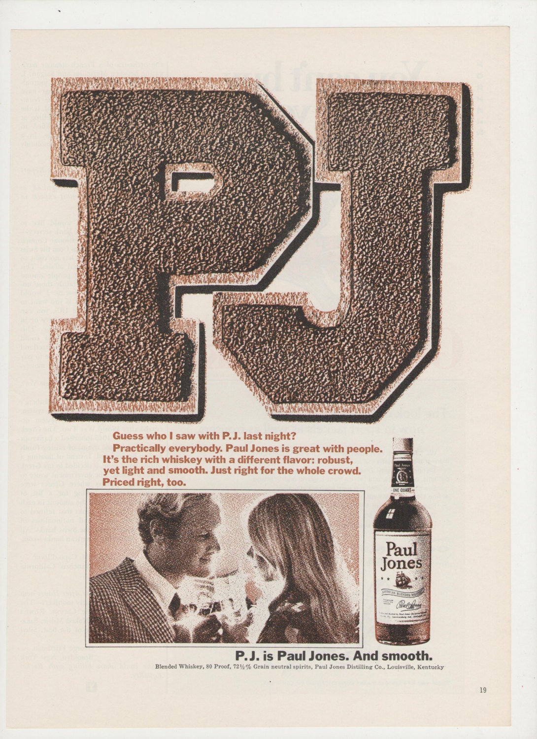 1968 Paul Jones PJ Whisky  Advertisement