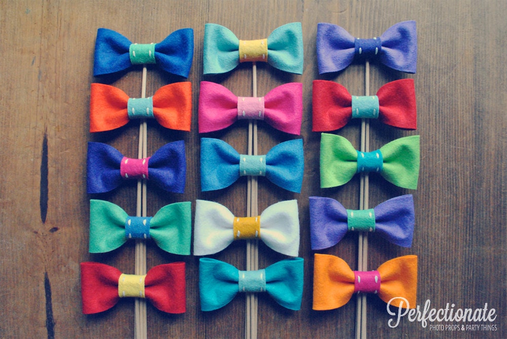 6 Bow Ties on a stick // Wedding Photo Props  // Soft Felt // Wedding Photo Booth Props // Assorted Props // Carnival Theme Wedding