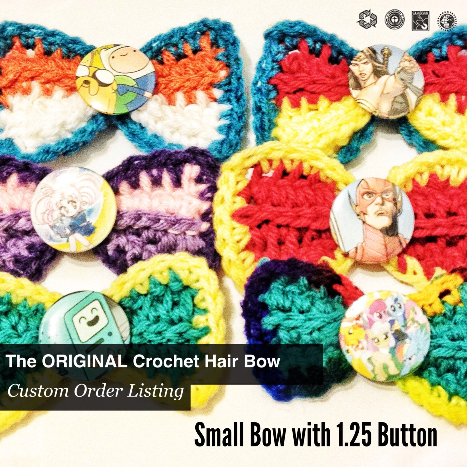 CUSTOM ORDER The Original Crochet Hair Bow Small- Character or Photo of your choice - Free Domestic Shipping