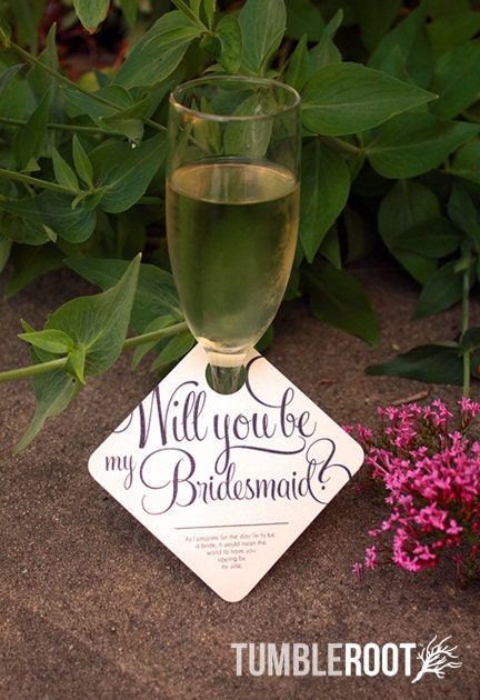 5 - Adorable "Will You Be My Bridesmaid" Wedding Party invitation - Wine Glass Tags - 5 pack