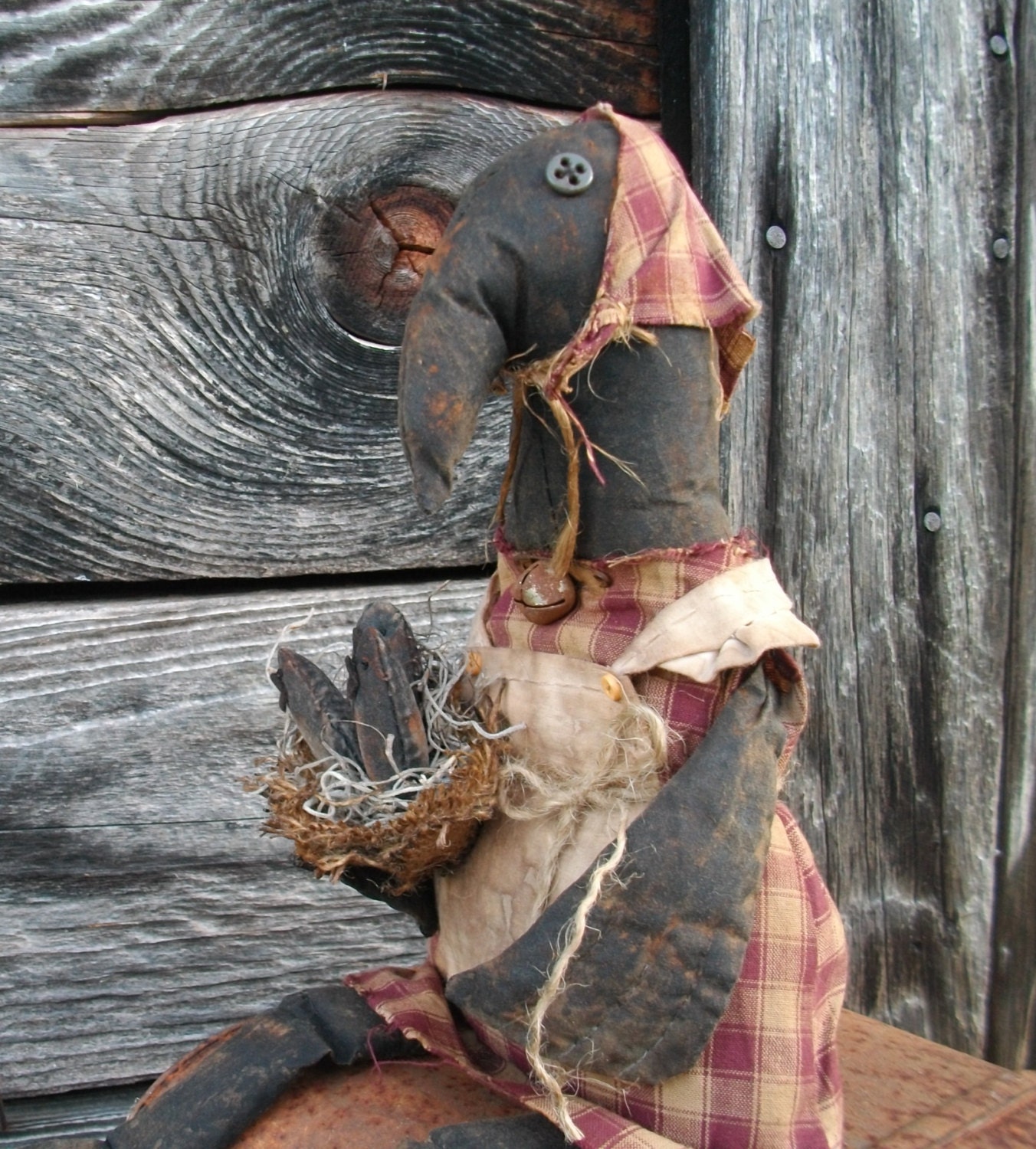 Primitive, Crow Doll,Nest,Baby Crows - Shelf Sitter, tuck  - For Hutch, Cupboard, or Mantel