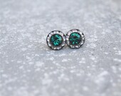 Emerald Earrings - Sugar Sparklers Small - RARE Vintage Oxidized Swarovski Emerald Green, Diamond Rhinestone Sud Earrings