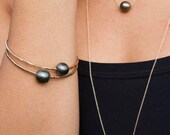 Tahitian Pearl Necklace, Floating, Black Pearl Jewelry, Elegant, Long Necklace, Mothers Day, Gift for Her