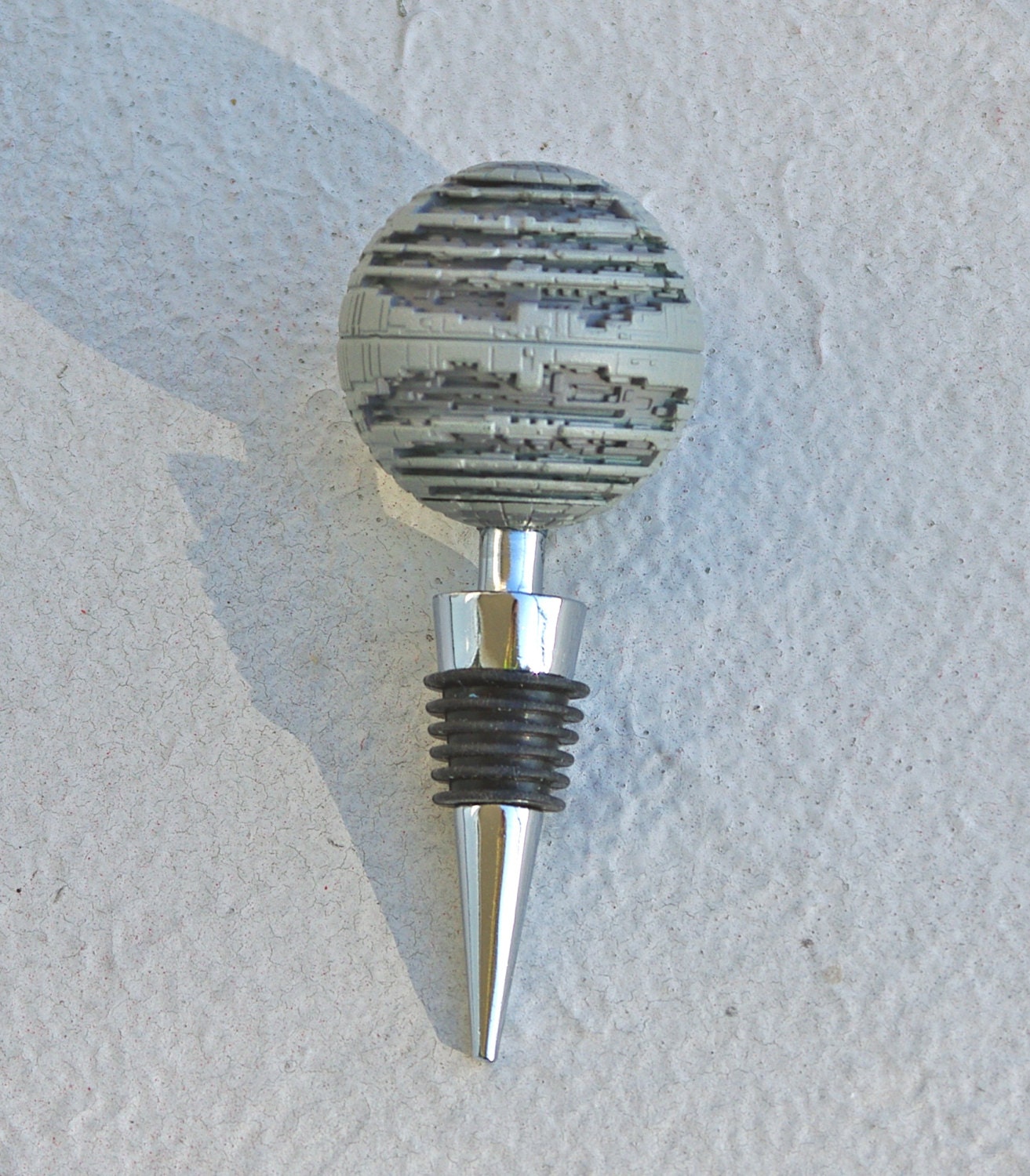 Star Wars Wine Stopper Death Star PLASTIC upcycled micro machine bottle home decor recycled geeky geekery gifts under 40
