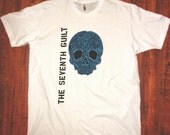 Blue Skull Mens XL White T-shirt Screenprint Short Sleeve Skeleton Tee Tshirt Neon Skulls Handmade Shirt  Art Zombie Unisex Silkscreen
