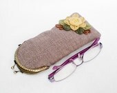 Yellow Flowers Brown Glasses Case, Reading Glasses Case, Metal Frame Purse