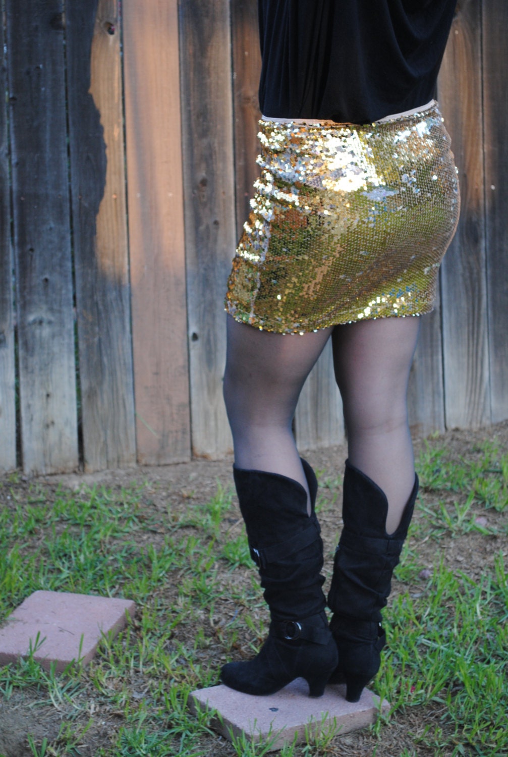 Last One - Large - Gold and Silver Sequin Skirt - Sexy Stretchy Sequin Party Cocktail Skirt fabulous in person