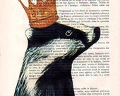 Acrylic Art Original Painting Print Mixed Media Badger Illustration Crown King Queen Royal wall art wall decor Wall Hanging: Royal Badger