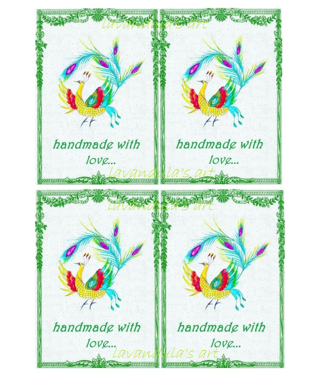 handmade with love cards  - instant download printable designs of 4 lovely gift tags cards