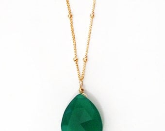Emerald Green Onyx Drop Necklace