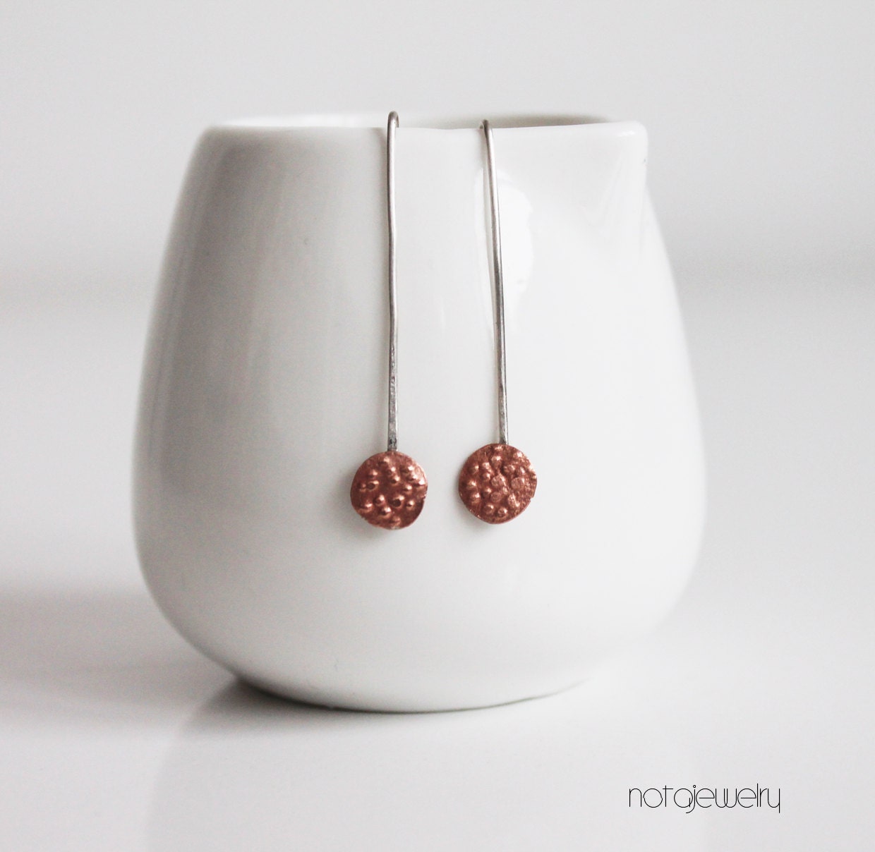Minimalist jewelry - Silver and copper earrings - Brown simple drop earrings - Contemporary copper jewelry - Custom made earrings