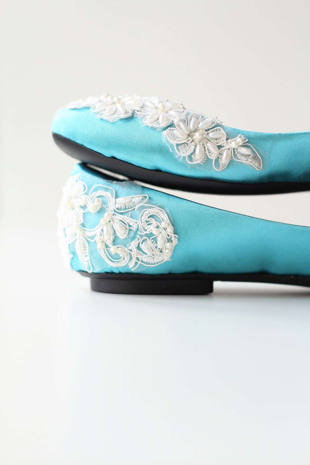 Bridal Turquoise Satin Flat Shoes Wedding Bride Engagement Special Night Size 6 (US)
