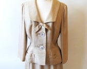 50's Suit / 1950 Beige Silk 2 Piece Suit by Branell