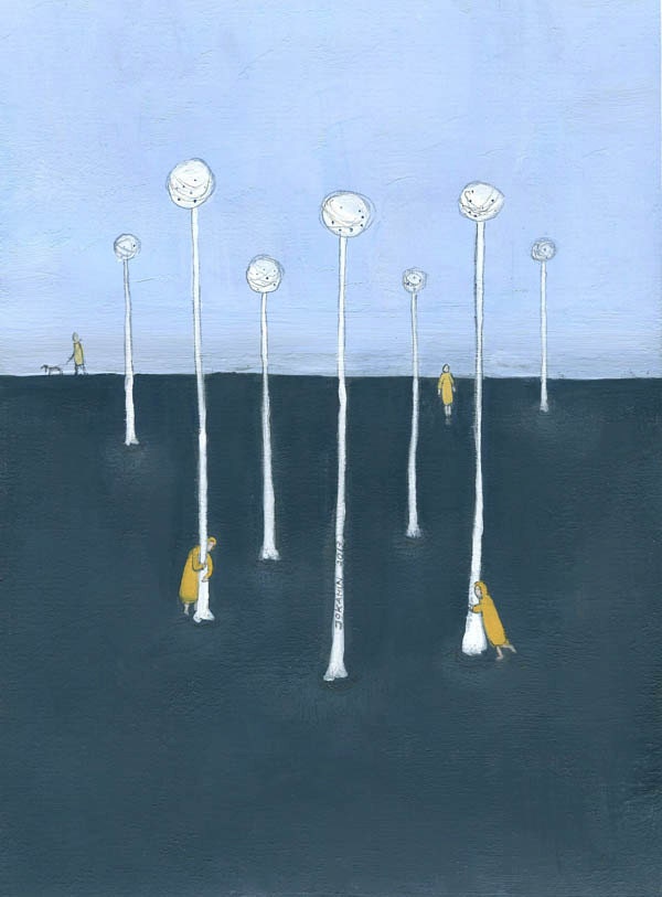 Peekaboo - surreal illustration giclee art print A4 size gouache original whimsical wall art home decor
