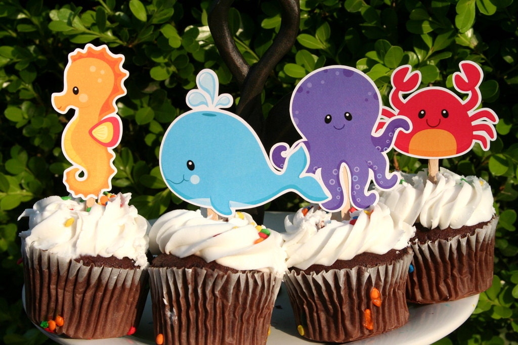 Under the Sea Ocean Cupcake Toppers Set of 12