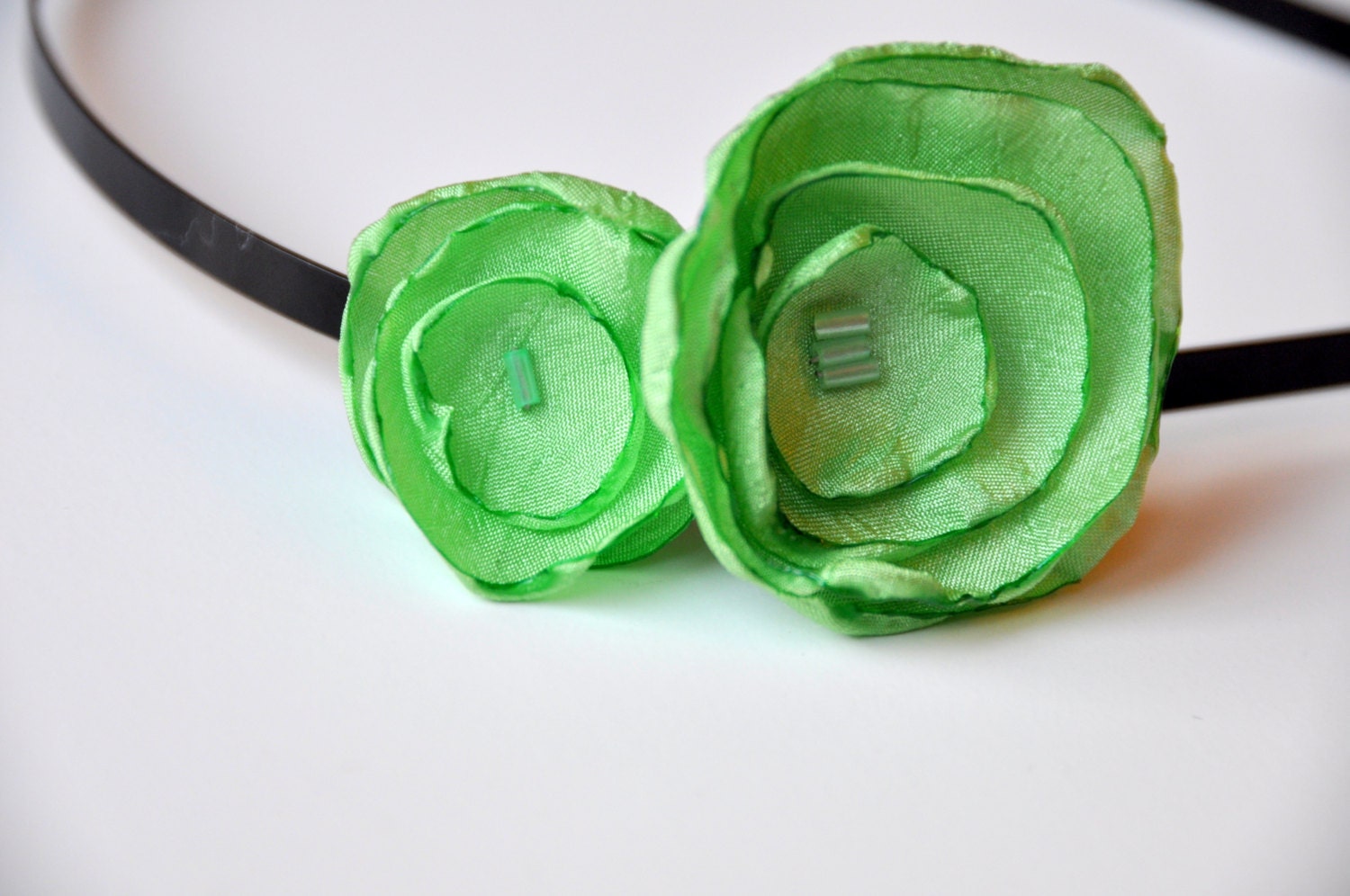 Green Flower Headband, Lime Green Hair Accessory, Mint Green Beaded Flower Headband