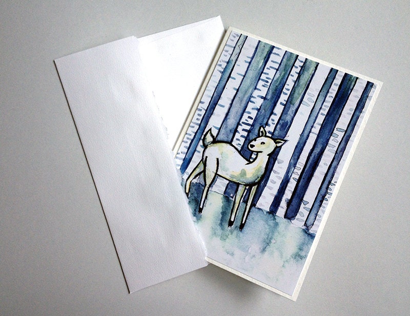 deer in forest greeting general card Watercolor Art