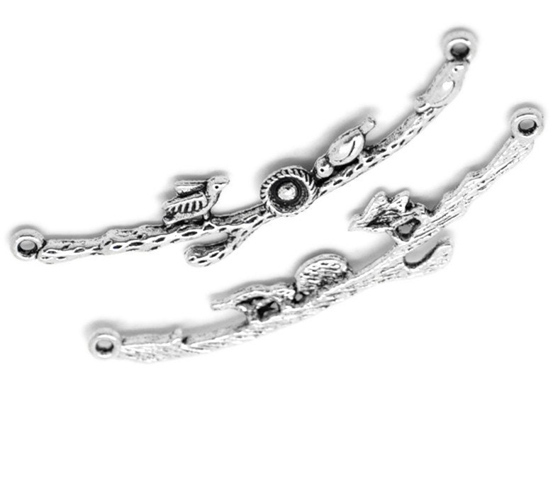 4 Pewter Antiqued Silver BIRD and TREE BRANCH Connector Jewelry Findings  s0745