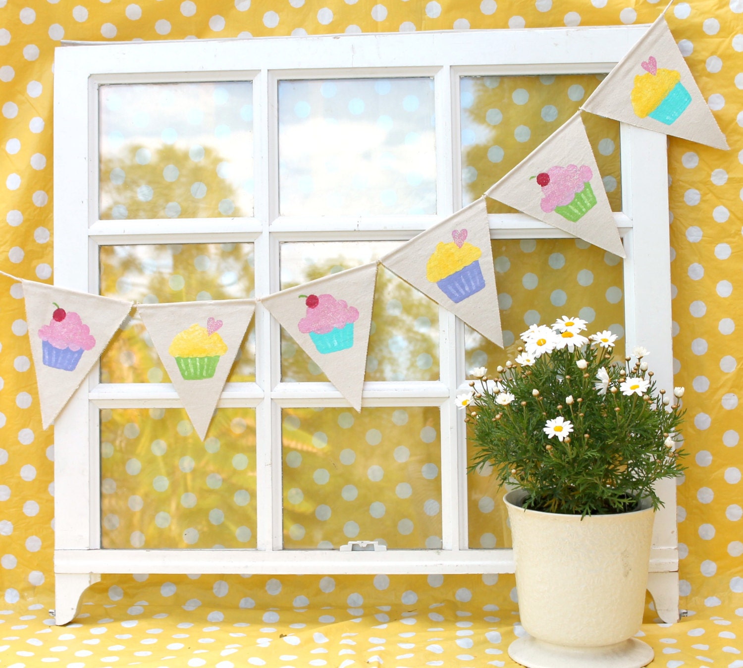 Cupcake Banner - Canvas banner for Birthday Party, Baby Shower, Dessert Table Banner