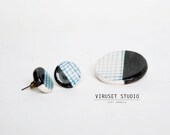 Ceramic jewelry set of brooch and stud earrings. Geometric ceramic for women.Scandinavian minimalist design by Viruset Studio