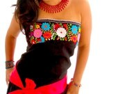 Noche Bohemia  Handmade Mexican embroidered strapless top and Maxi skirt