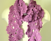 Rose Pink Crochet  Scarf - Lace scarf - Winter accessories -Long scarf  - for her / Neckwarmer / Cowl