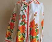 Classic Vintage Vera Neumann Flower Print Cotton Blouse sz 14