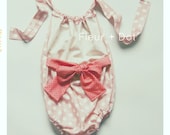 Girls Bow Romper: Red and Pink Double Dot Halter Romper Spring Summer Collection by Fleur and Dot