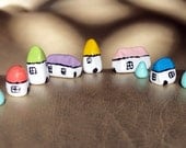 Polymer Clay Houses Set of 6 Plus 3 Trees