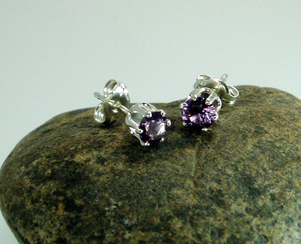 Blue Alexandrite Stud, Post Earring, Sterling Silver Jewelry, Faceted Blue Stud, June Birthstone, Silver Earrings, Minimalist Studs