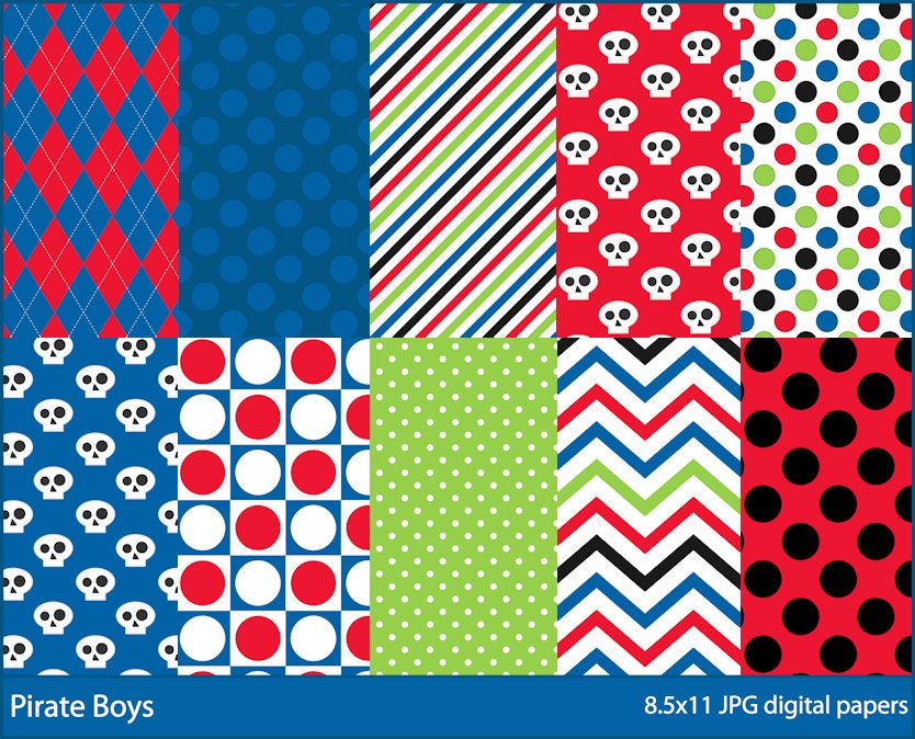 pirates digital paper boys polkadot polka dot stripes - Pirate Boys Digital Papers