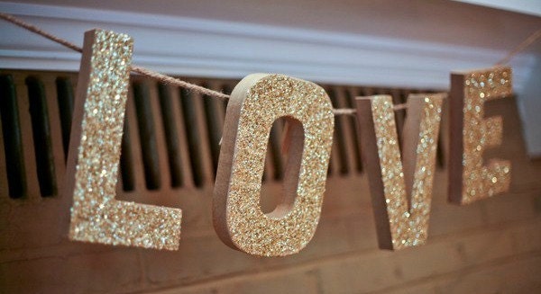GOLD GLITTERED LETTERS Banner, Bride Groom, Signage, Chair Banner, Wedding Decor, Mr Mrs, Sweets, Love