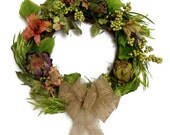 Rustic Spring Summer Artichoke Flower Lily Berry Hydrangea Grapevine Twig Door Wreath Home Decor Floral Arrangement