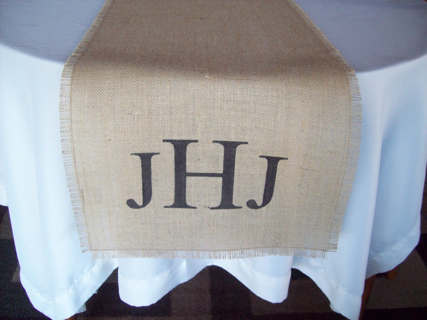 Monogram Table Runner 14 x 114 - For 8 Foot Table- Custom Burlap Table Runner - Wedding or Anniversary Gift - Other Colors Available