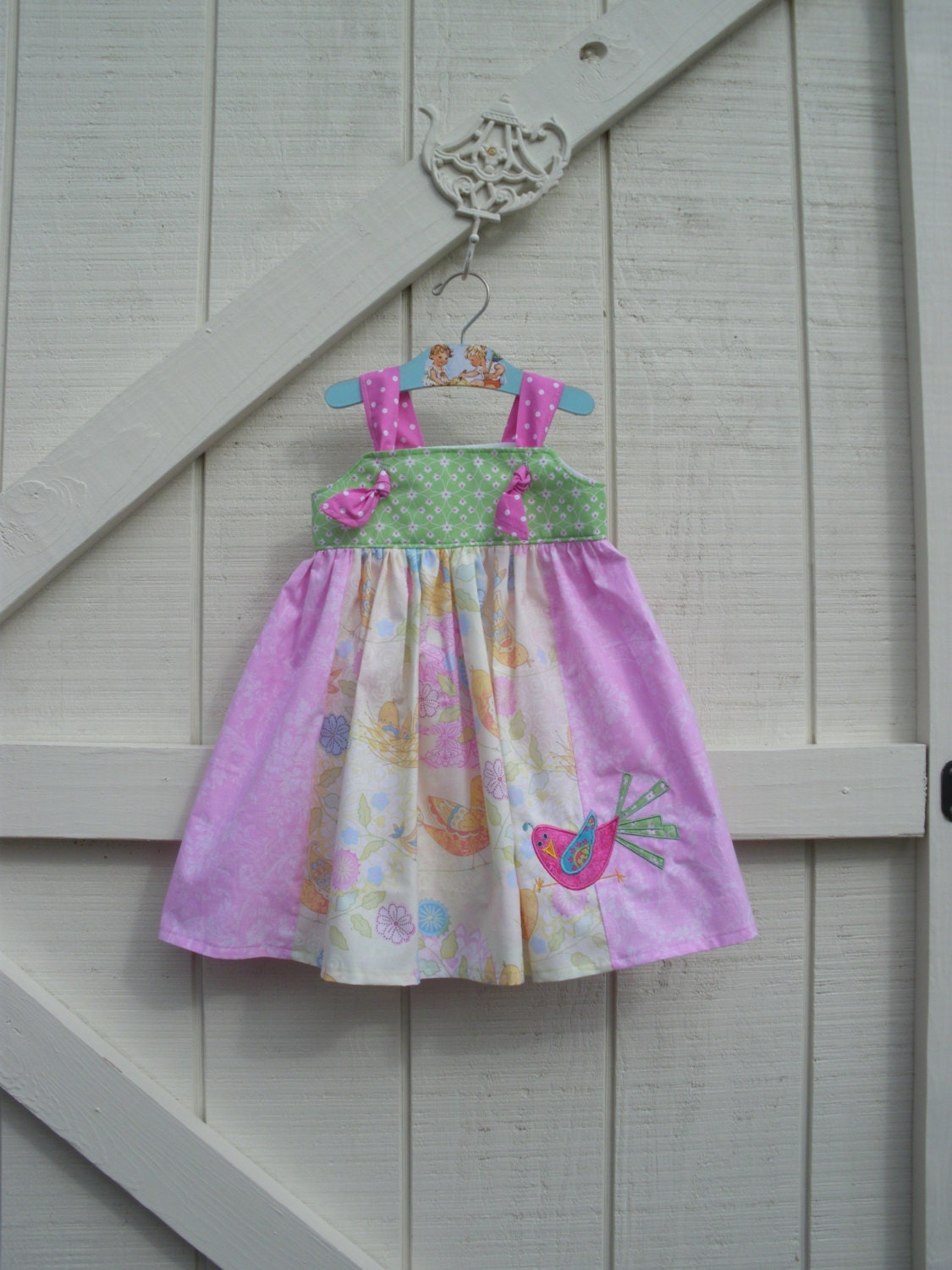 girls knot sundress pink white green, available to order 2T, 3T,4T,5t