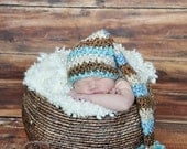 Newborn photography prop elf hat in Sand, Brown, and Turquoise or ANY COLORS (chart inside, sizes nb, 1-3mos, 3-6mos, 6-12mos)