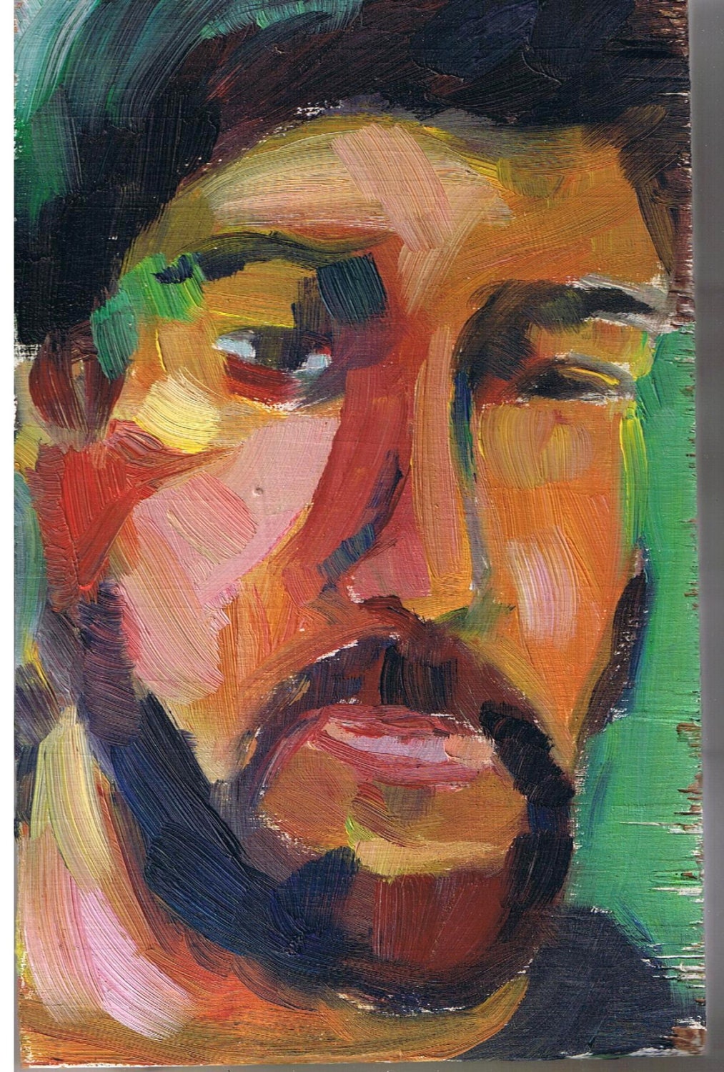Original Painting on Wood, Portrait of a Bearded Man, Brice, 9" x 6" Art