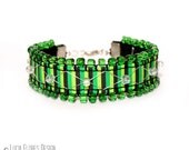 Bohemian Hippie friendship bracelet beaded embroidered with green Preciosa glass beads Boho chic by LuciaFloresDesign