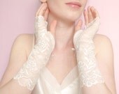 Off white and silver lace fingerless gloves Bridal accessories