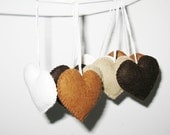 Set of 8 Felt Hearts - White, Cappuccino, Cinnamon, Chocolate brown - Handmade ornament - Holiday Party Christmas decoration - Kitchen decor