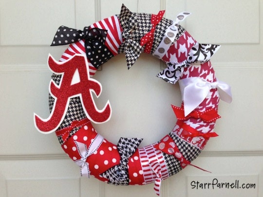 READY TO SHIP University of Alabama Wreath Houndstooth Ribbon Wreath Style Logo 12" Wreath