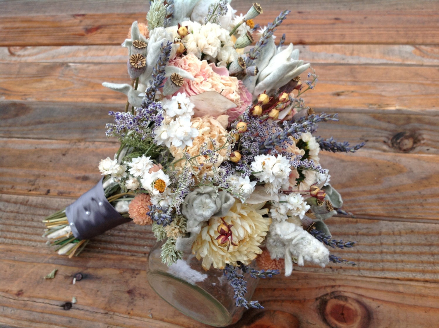 Champagne Collection - Bridal Bouquet - Dried Flower Bouquet - Wedding Bouquet - Romantic Vintage Lavender Peony Gray Bride