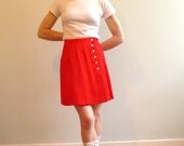 60s MOD front buttoned red mini pleated skirt XS