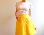 60s MOD front buttoned Aline yellow reversible mini skirt S