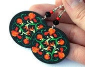 Red Flowers Round decoupage jewelry Red Orange Green valentines day, gift for her under 25 (13)