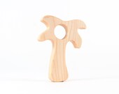 palm tree wooden teether - natural, wood heirloom toy for new baby boy or girl, eco-friendly first gift, tropical island themed