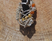 Black Tourmaline and Herkimer Diamond Wire Wrapped Pendant in Sterling Silver