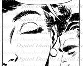 Vintage Art Illustration - Digital Image - Retro Cartoon Comic  Woman Man Couple Talk Balloon