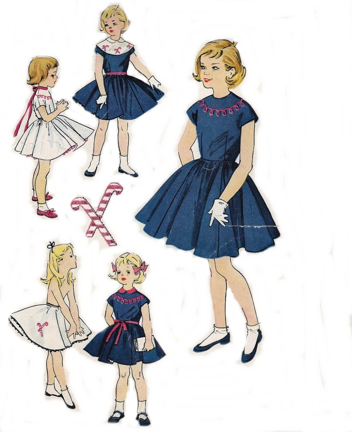 50s Girls Dress Petticoat 3 Collars Vintage McCalls Pattern 1933 Size 12 Breast 30 Waist 35 Original not a Repro Dated 1954